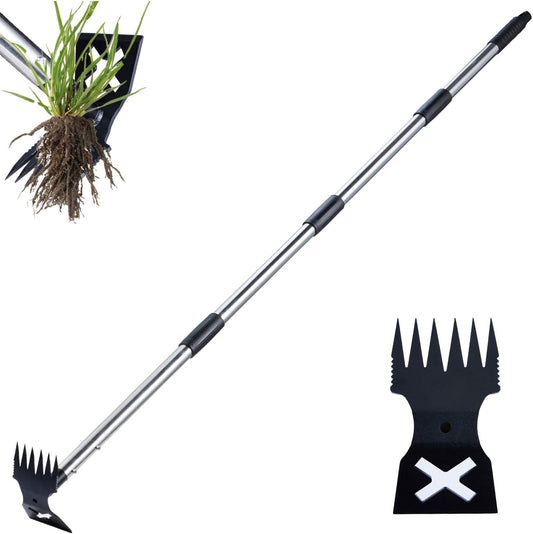 Weed Puller Tool with Long Handle, Heavy Duty Garden Hoe and Rake
