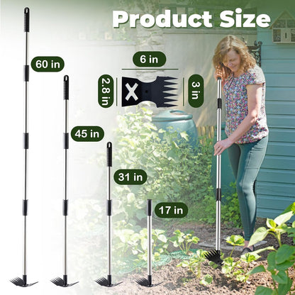 Weed Puller Tool with Long Handle, Heavy Duty Garden Hoe and Rake