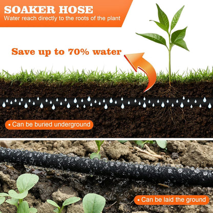 Soaker Hose, 1/2" x 150FT Round-Rubber Garden Soaker Hose, Heavy Duty Water Seeper Soaker Hoses for Foundation Watering, Garden Beds, Garden, Lawn and Plants