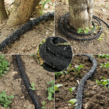 Soaker Hose, 1/2" x 150FT Round-Rubber Garden Soaker Hose, Heavy Duty Water Seeper Soaker Hoses for Foundation Watering, Garden Beds, Garden, Lawn and Plants