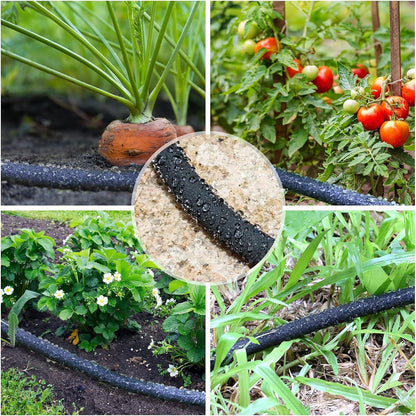 Soaker Hose, 1/2" x 150FT Round-Rubber Garden Soaker Hose, Heavy Duty Water Seeper Soaker Hoses for Foundation Watering, Garden Beds, Garden, Lawn and Plants