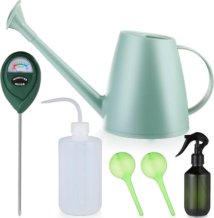 6 Pcs Indoor Watering Can Set 1/2 Gallon Can 6.8 oz Spray Bottle 17 oz Squeeze Bottle Plant Watering Globes Soil Moisture Meter Small Spraying Set for Indoor Outdoor Plants(Mint Green)