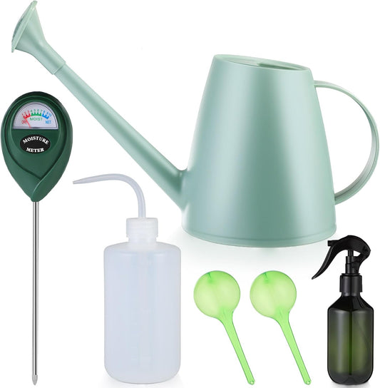 6 Pcs Indoor Watering Can Set 1/2 Gallon Can 6.8 oz Spray Bottle 17 oz Squeeze Bottle Plant Watering Globes Soil Moisture Meter Small Spraying Set for Indoor Outdoor Plants(Mint Green)