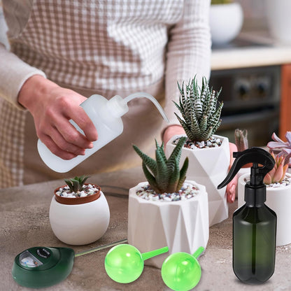 6 Pcs Indoor Watering Can Set 1/2 Gallon Can 6.8 oz Spray Bottle 17 oz Squeeze Bottle Plant Watering Globes Soil Moisture Meter Small Spraying Set for Indoor Outdoor Plants(Mint Green)