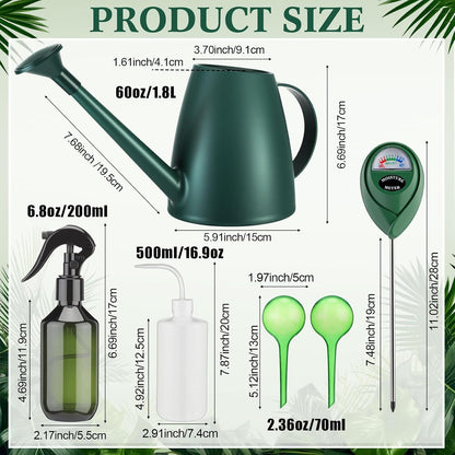 6 Pcs Indoor Watering Can Set 1/2 Gallon Can 6.8 oz Spray Bottle 17 oz Squeeze Bottle Plant Watering Globes Soil Moisture Meter Small Spraying Set for Indoor Outdoor Plants(Mint Green)