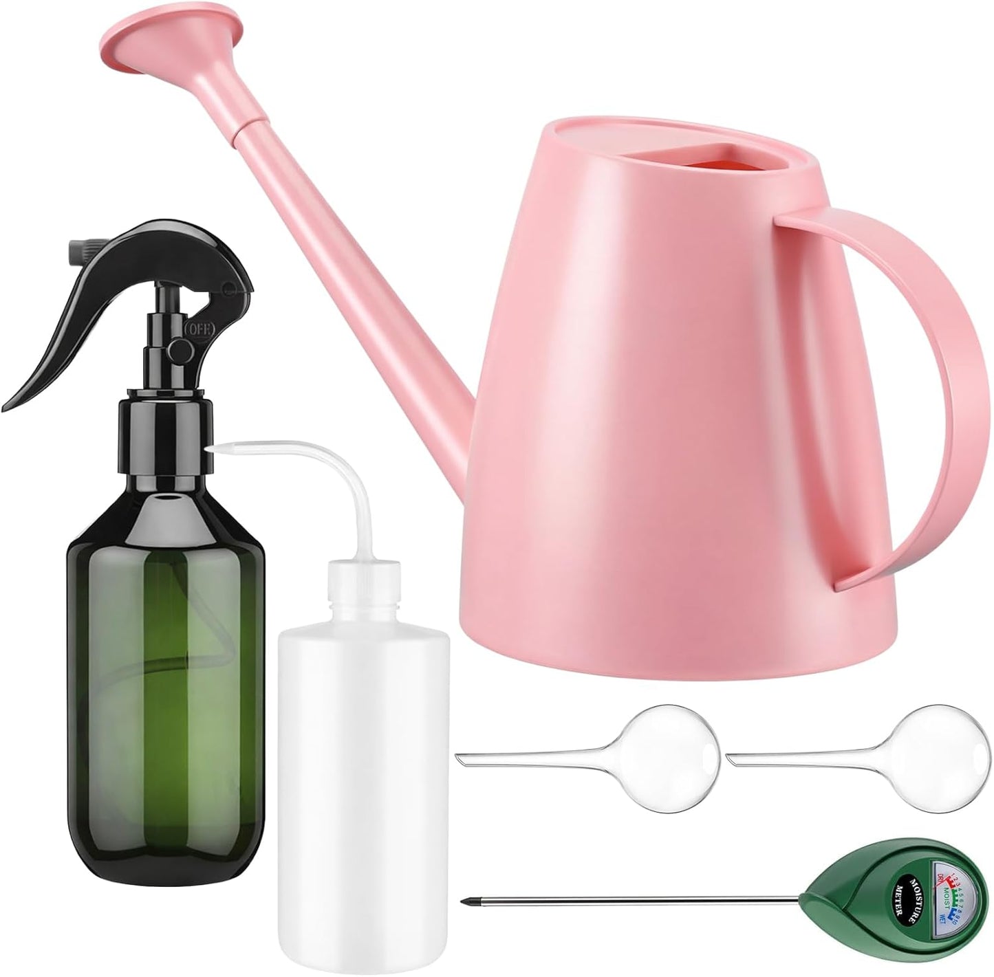 6 Pcs Indoor Watering Can Set 1/2 Gallon Can 6.8 oz Spray Bottle 17 oz Squeeze Bottle Plant Watering Globes Soil Moisture Meter Small Spraying Set for Indoor Outdoor Plants(Mint Green)