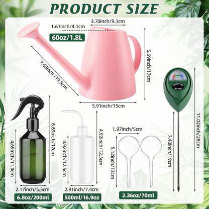 6 Pcs Indoor Watering Can Set 1/2 Gallon Can 6.8 oz Spray Bottle 17 oz Squeeze Bottle Plant Watering Globes Soil Moisture Meter Small Spraying Set for Indoor Outdoor Plants(Mint Green)