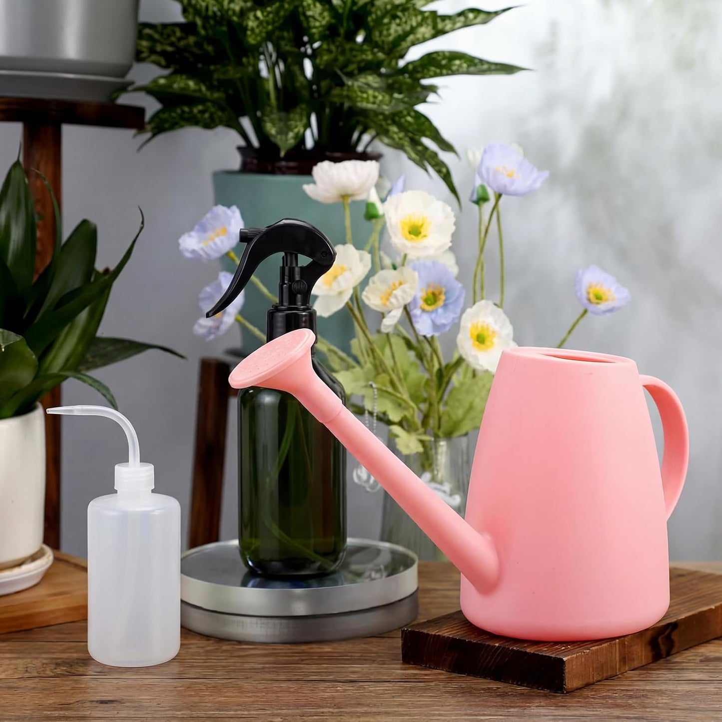 6 Pcs Indoor Watering Can Set 1/2 Gallon Can 6.8 oz Spray Bottle 17 oz Squeeze Bottle Plant Watering Globes Soil Moisture Meter Small Spraying Set for Indoor Outdoor Plants(Mint Green)