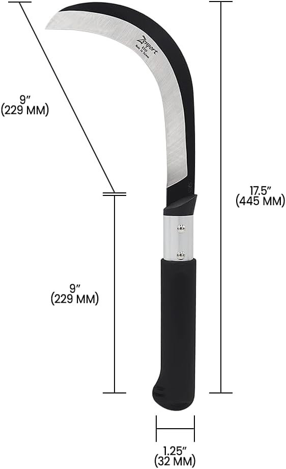 K310 Brush Clearing Sickle with 9-Inch Carbon Steel Blade and 9-Inch Aluminum Handle - Gardening/Landscaping Hand Sickle with Grip