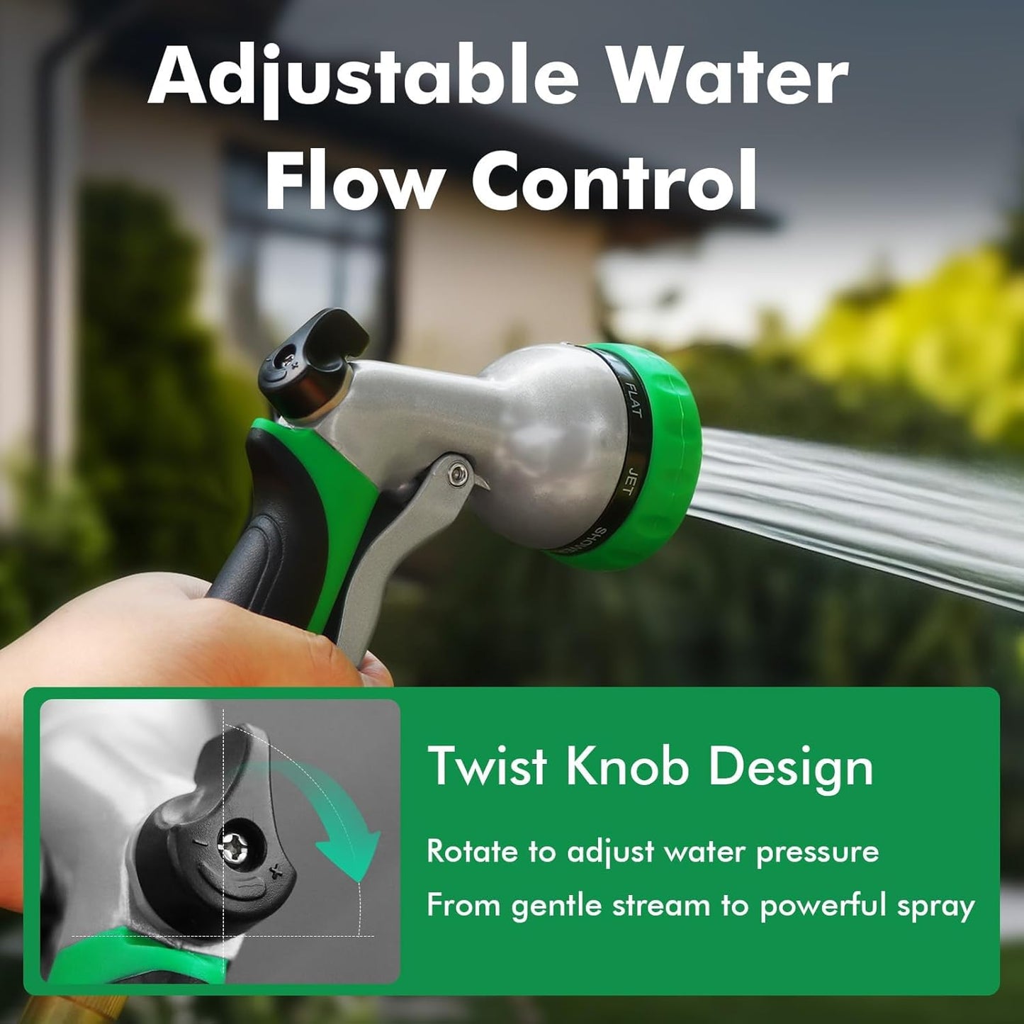 Garden Hose Nozzle, Heavy Duty Metal Water Hose Nozzle with 7 Adjustable Spray Patterns, High Pressure Hand Sprayer with Flow Control for Watering Plants & Lawns, Washing Cars & Pets