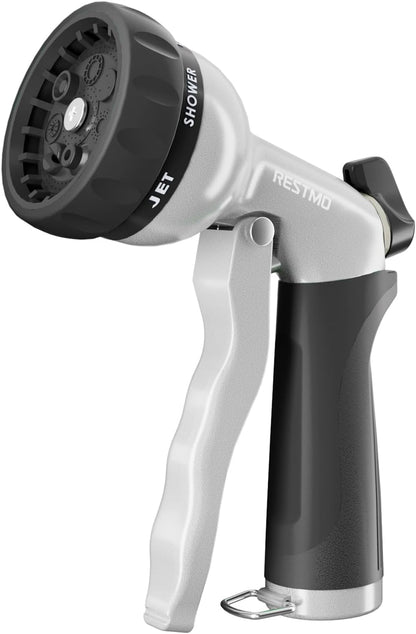 Garden Hose Nozzle, Heavy Duty Metal Water Hose Nozzle with 7 Adjustable Spray Patterns, High Pressure Hand Sprayer with Flow Control for Watering Plants & Lawns, Washing Cars & Pets