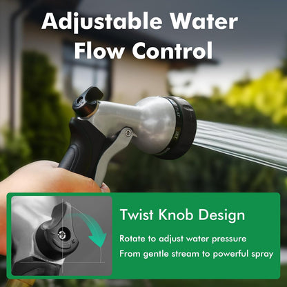 Garden Hose Nozzle, Heavy Duty Metal Water Hose Nozzle with 7 Adjustable Spray Patterns, High Pressure Hand Sprayer with Flow Control for Watering Plants & Lawns, Washing Cars & Pets