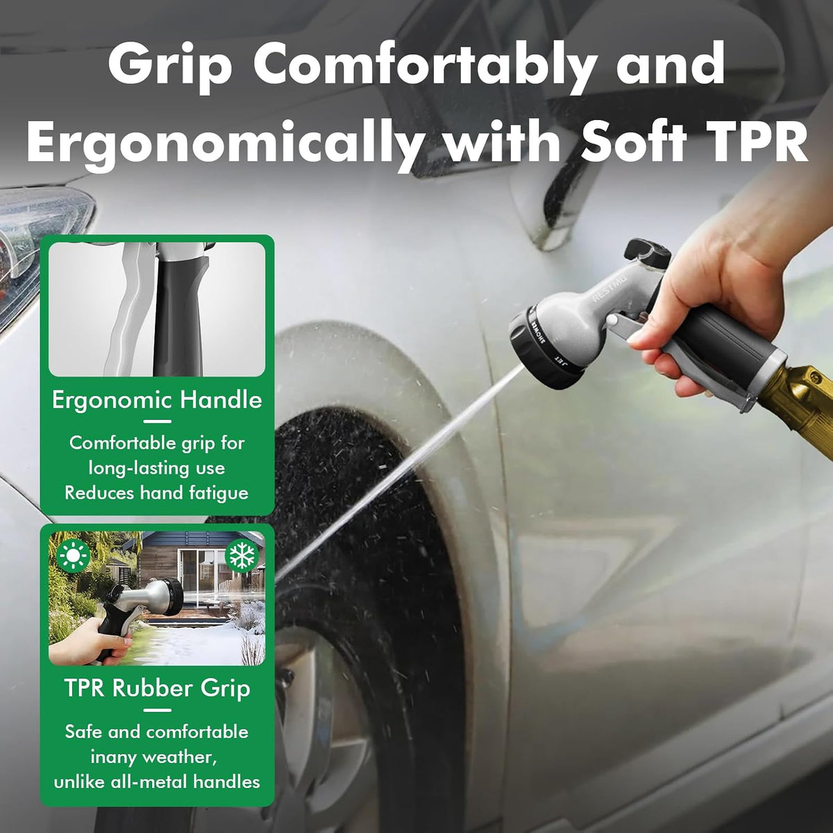 Garden Hose Nozzle, Heavy Duty Metal Water Hose Nozzle with 7 Adjustable Spray Patterns, High Pressure Hand Sprayer with Flow Control for Watering Plants & Lawns, Washing Cars & Pets