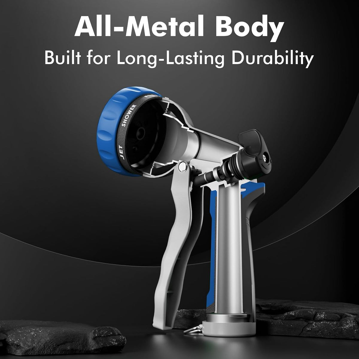 Garden Hose Nozzle, Heavy Duty Metal Water Hose Nozzle with 7 Adjustable Spray Patterns, High Pressure Hand Sprayer with Flow Control for Watering Plants & Lawns, Washing Cars & Pets