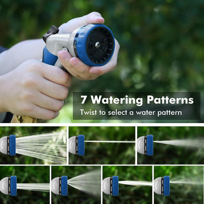Garden Hose Nozzle, Heavy Duty Metal Water Hose Nozzle with 7 Adjustable Spray Patterns, High Pressure Hand Sprayer with Flow Control for Watering Plants & Lawns, Washing Cars & Pets
