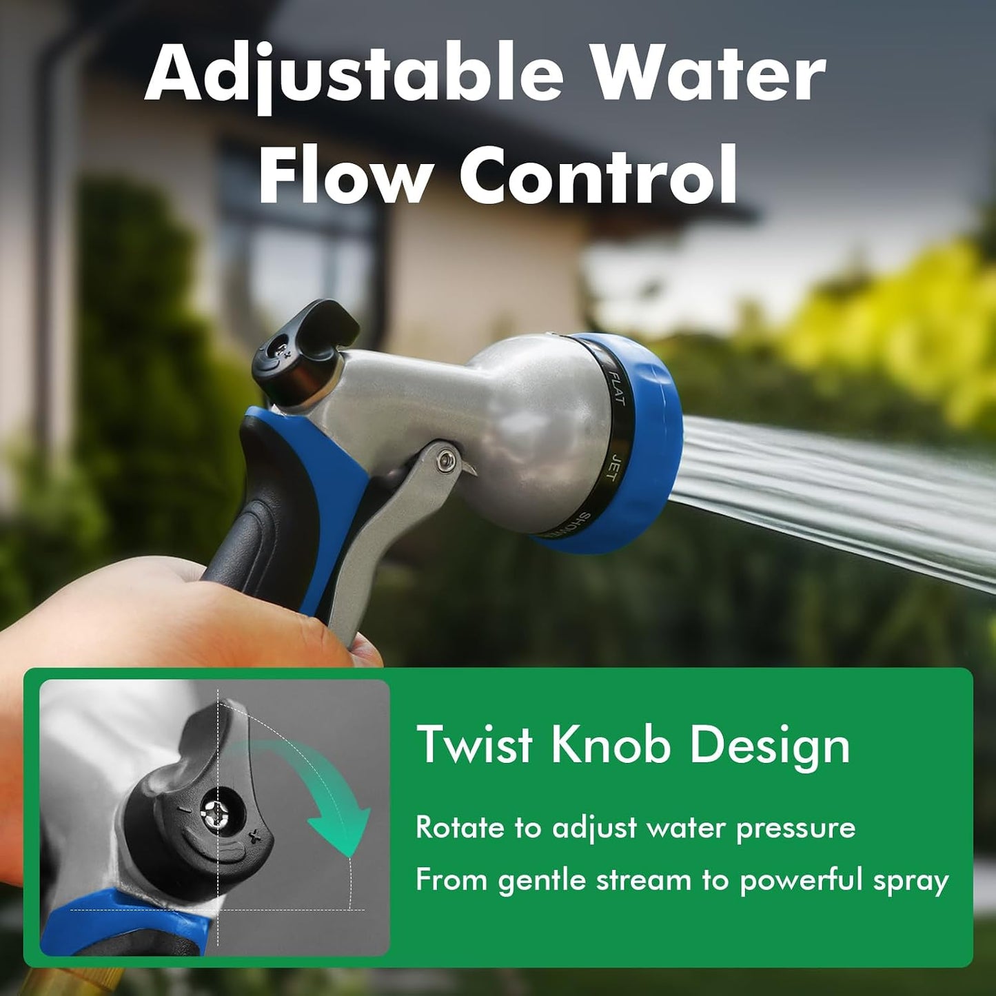 Garden Hose Nozzle, Heavy Duty Metal Water Hose Nozzle with 7 Adjustable Spray Patterns, High Pressure Hand Sprayer with Flow Control for Watering Plants & Lawns, Washing Cars & Pets