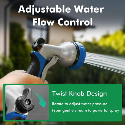 Garden Hose Nozzle, Heavy Duty Metal Water Hose Nozzle with 7 Adjustable Spray Patterns, High Pressure Hand Sprayer with Flow Control for Watering Plants & Lawns, Washing Cars & Pets