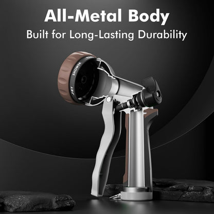 Garden Hose Nozzle, Heavy Duty Metal Water Hose Nozzle with 7 Adjustable Spray Patterns, High Pressure Hand Sprayer with Flow Control for Watering Plants & Lawns, Washing Cars & Pets