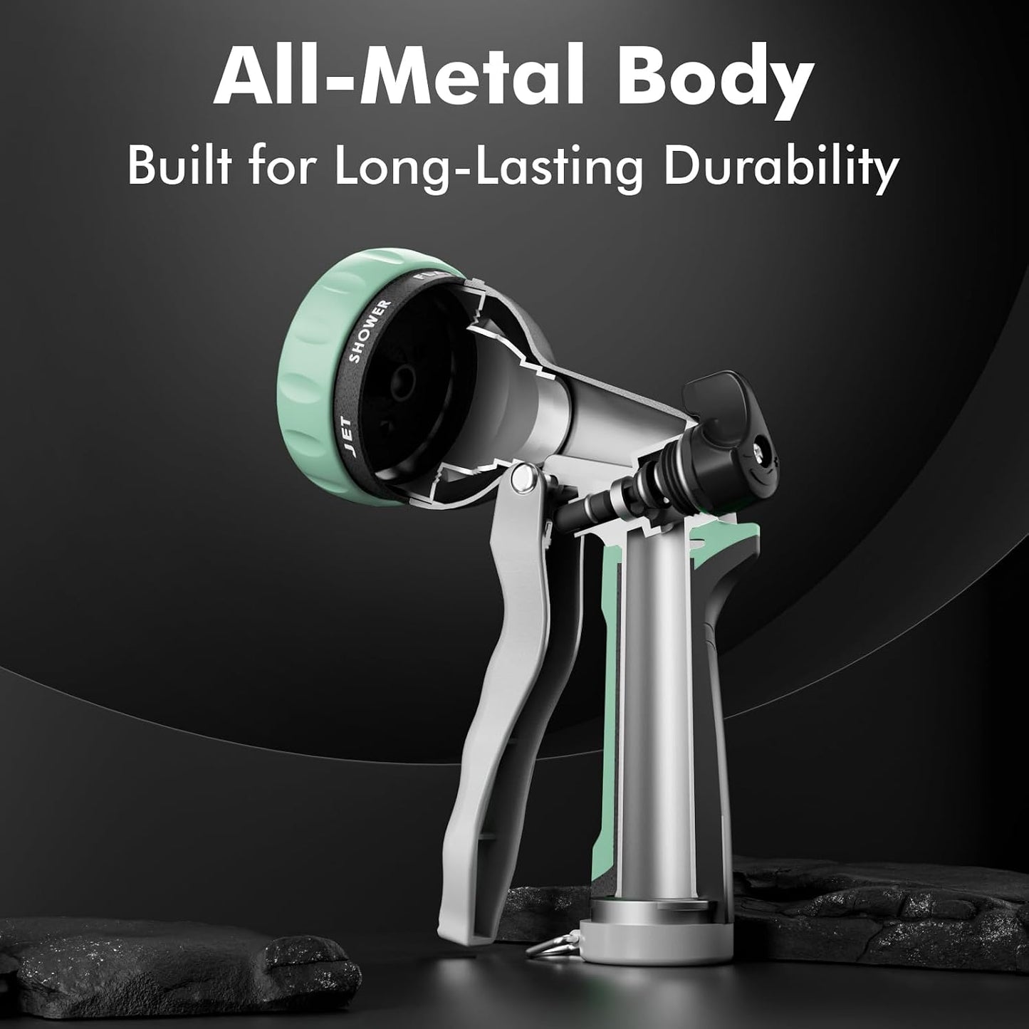 Garden Hose Nozzle, Heavy Duty Metal Water Hose Nozzle with 7 Adjustable Spray Patterns, High Pressure Hand Sprayer with Flow Control for Watering Plants & Lawns, Washing Cars & Pets