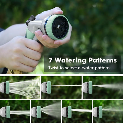 Garden Hose Nozzle, Heavy Duty Metal Water Hose Nozzle with 7 Adjustable Spray Patterns, High Pressure Hand Sprayer with Flow Control for Watering Plants & Lawns, Washing Cars & Pets