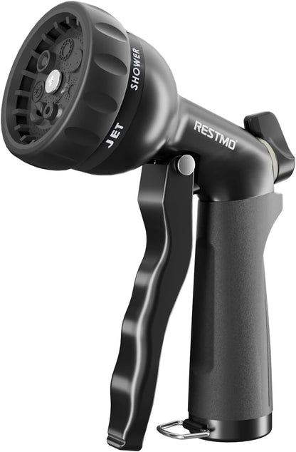 Garden Hose Nozzle, Heavy Duty Metal Water Hose Nozzle with 7 Adjustable Spray Patterns, High Pressure Hand Sprayer with Flow Control for Watering Plants & Lawns, Washing Cars & Pets