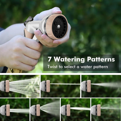 Garden Hose Nozzle, Heavy Duty Metal Water Hose Nozzle with 7 Adjustable Spray Patterns, High Pressure Hand Sprayer with Flow Control for Watering Plants & Lawns, Washing Cars & Pets