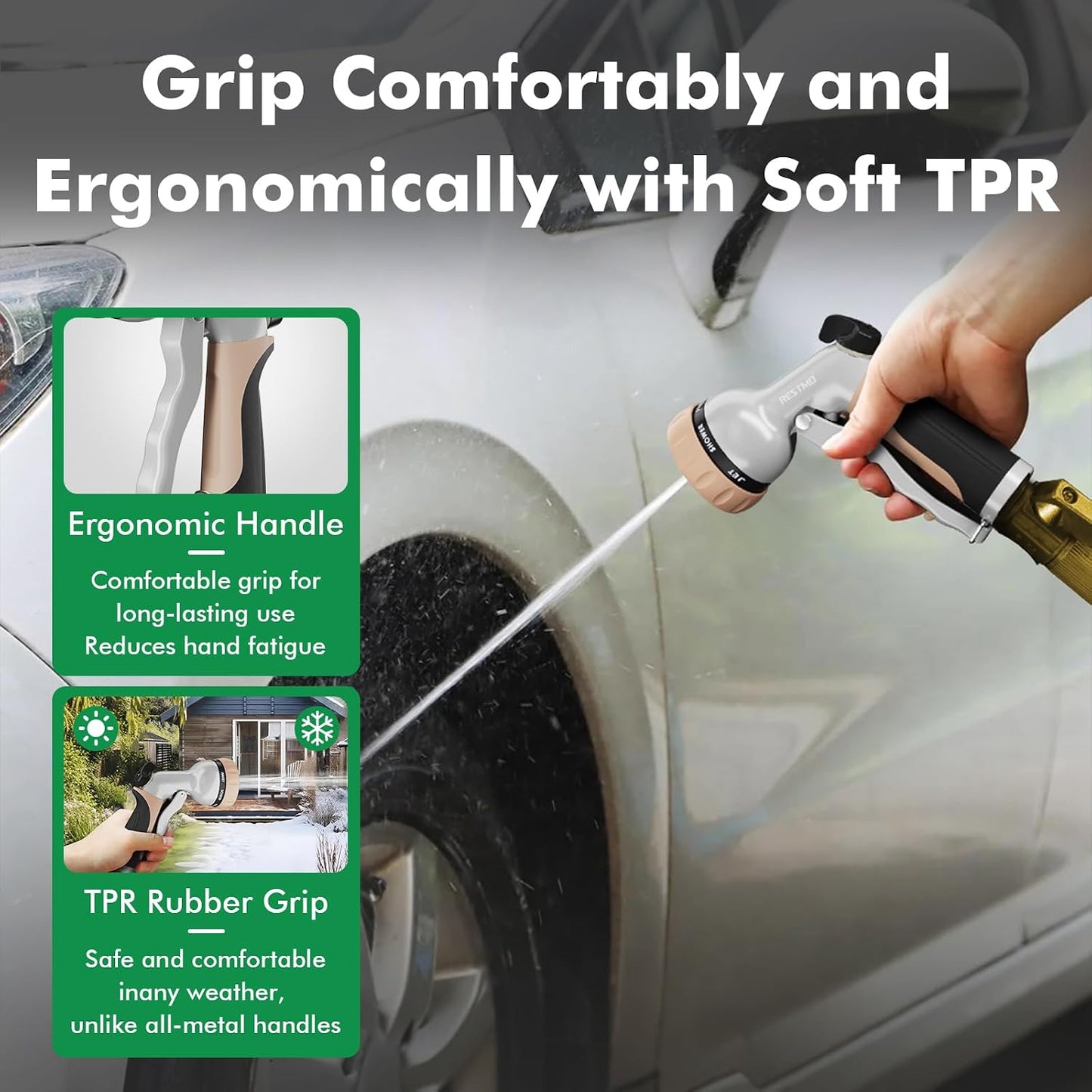 Garden Hose Nozzle, Heavy Duty Metal Water Hose Nozzle with 7 Adjustable Spray Patterns, High Pressure Hand Sprayer with Flow Control for Watering Plants & Lawns, Washing Cars & Pets