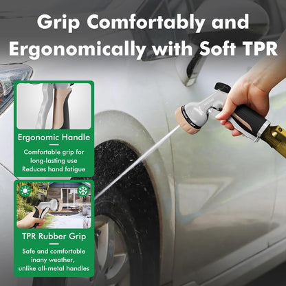 Garden Hose Nozzle, Heavy Duty Metal Water Hose Nozzle with 7 Adjustable Spray Patterns, High Pressure Hand Sprayer with Flow Control for Watering Plants & Lawns, Washing Cars & Pets