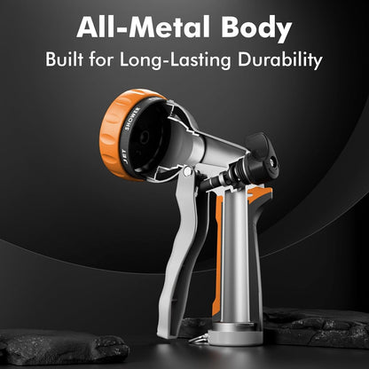 Garden Hose Nozzle, Heavy Duty Metal Water Hose Nozzle with 7 Adjustable Spray Patterns, High Pressure Hand Sprayer with Flow Control for Watering Plants & Lawns, Washing Cars & Pets