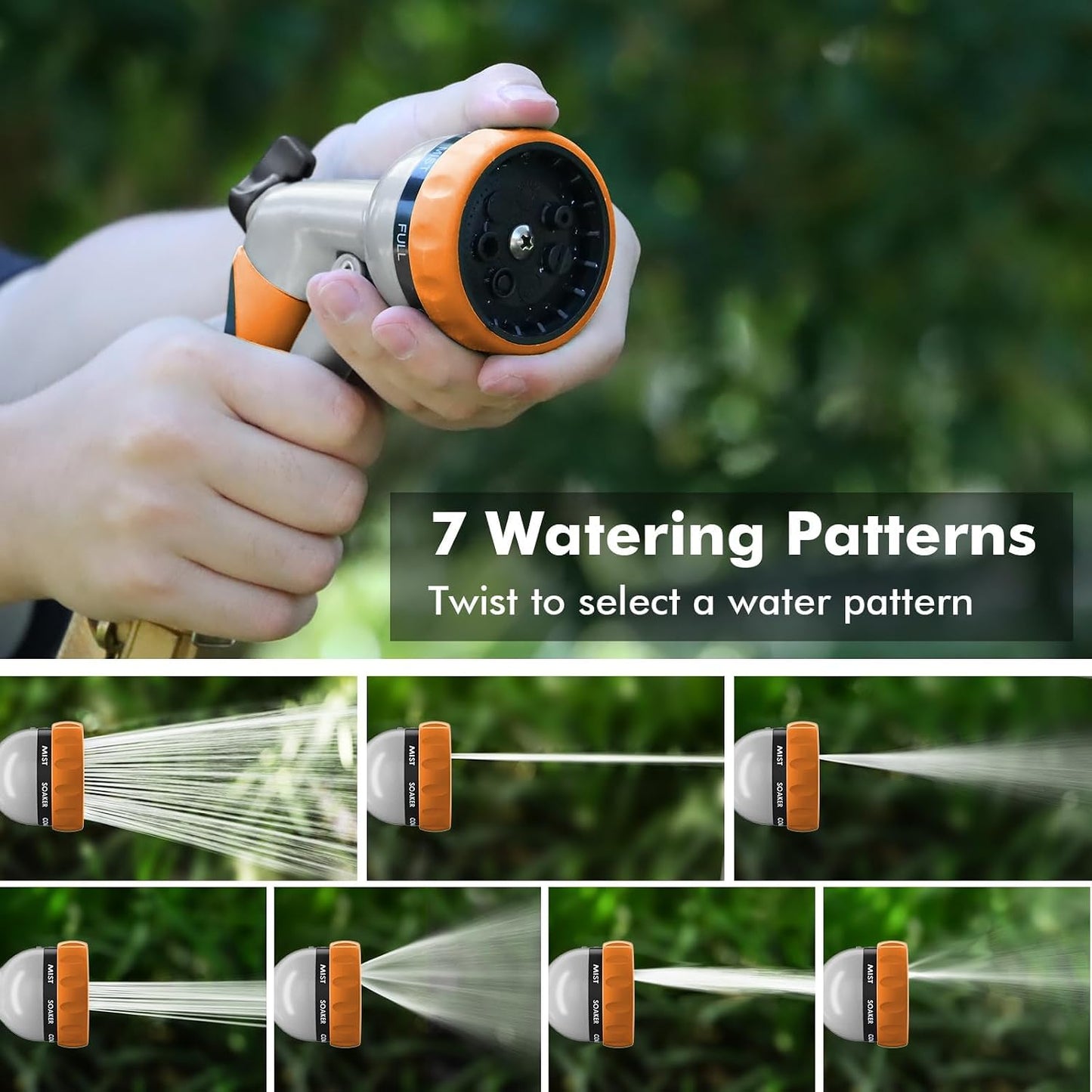 Garden Hose Nozzle, Heavy Duty Metal Water Hose Nozzle with 7 Adjustable Spray Patterns, High Pressure Hand Sprayer with Flow Control for Watering Plants & Lawns, Washing Cars & Pets
