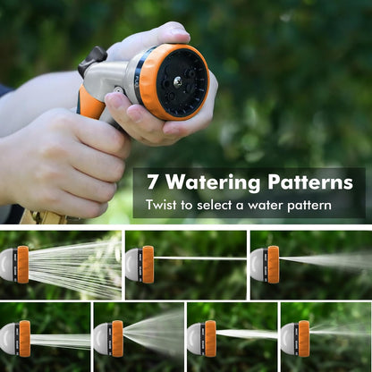 Garden Hose Nozzle, Heavy Duty Metal Water Hose Nozzle with 7 Adjustable Spray Patterns, High Pressure Hand Sprayer with Flow Control for Watering Plants & Lawns, Washing Cars & Pets
