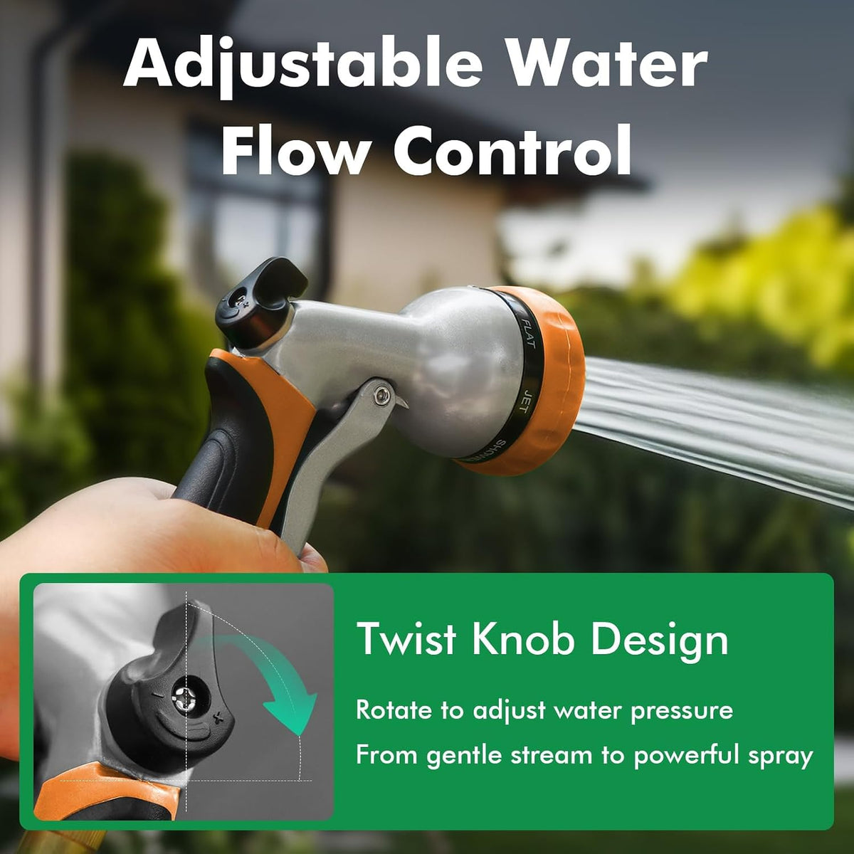 Garden Hose Nozzle, Heavy Duty Metal Water Hose Nozzle with 7 Adjustable Spray Patterns, High Pressure Hand Sprayer with Flow Control for Watering Plants & Lawns, Washing Cars & Pets