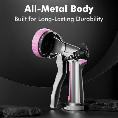 Garden Hose Nozzle, Heavy Duty Metal Water Hose Nozzle with 7 Adjustable Spray Patterns, High Pressure Hand Sprayer with Flow Control for Watering Plants & Lawns, Washing Cars & Pets
