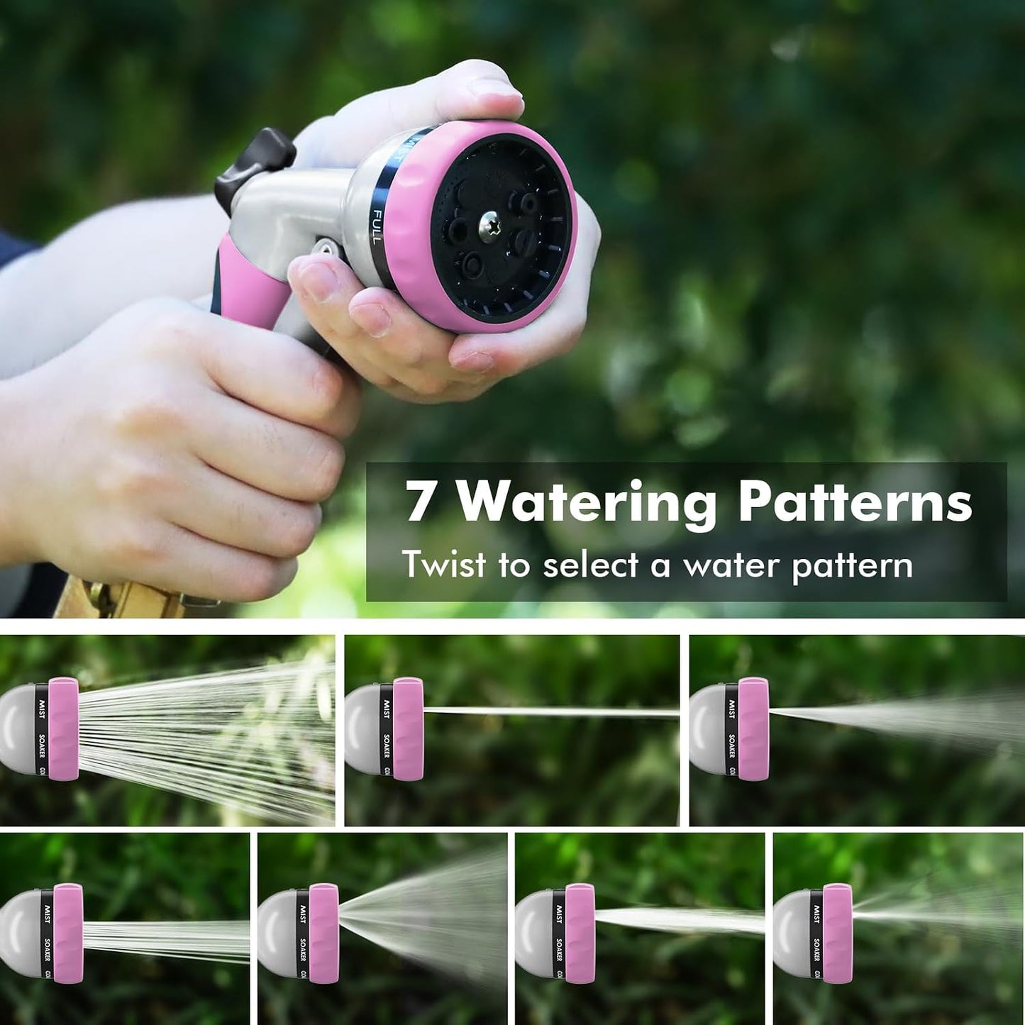 Garden Hose Nozzle, Heavy Duty Metal Water Hose Nozzle with 7 Adjustable Spray Patterns, High Pressure Hand Sprayer with Flow Control for Watering Plants & Lawns, Washing Cars & Pets