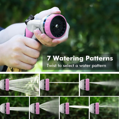 Garden Hose Nozzle, Heavy Duty Metal Water Hose Nozzle with 7 Adjustable Spray Patterns, High Pressure Hand Sprayer with Flow Control for Watering Plants & Lawns, Washing Cars & Pets