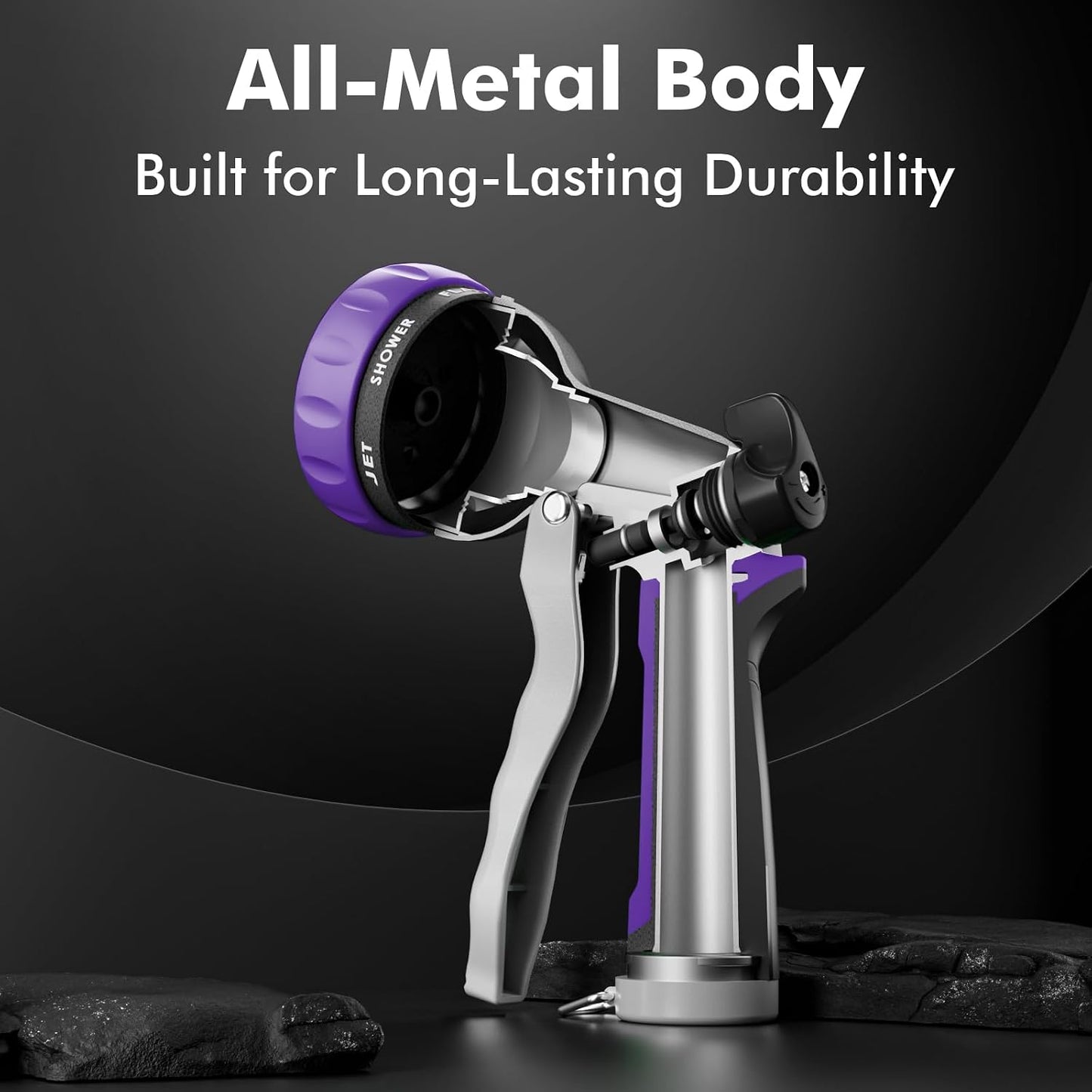 Garden Hose Nozzle, Heavy Duty Metal Water Hose Nozzle with 7 Adjustable Spray Patterns, High Pressure Hand Sprayer with Flow Control for Watering Plants & Lawns, Washing Cars & Pets