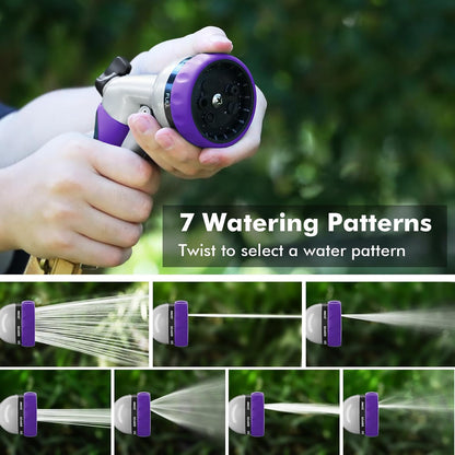 Garden Hose Nozzle, Heavy Duty Metal Water Hose Nozzle with 7 Adjustable Spray Patterns, High Pressure Hand Sprayer with Flow Control for Watering Plants & Lawns, Washing Cars & Pets