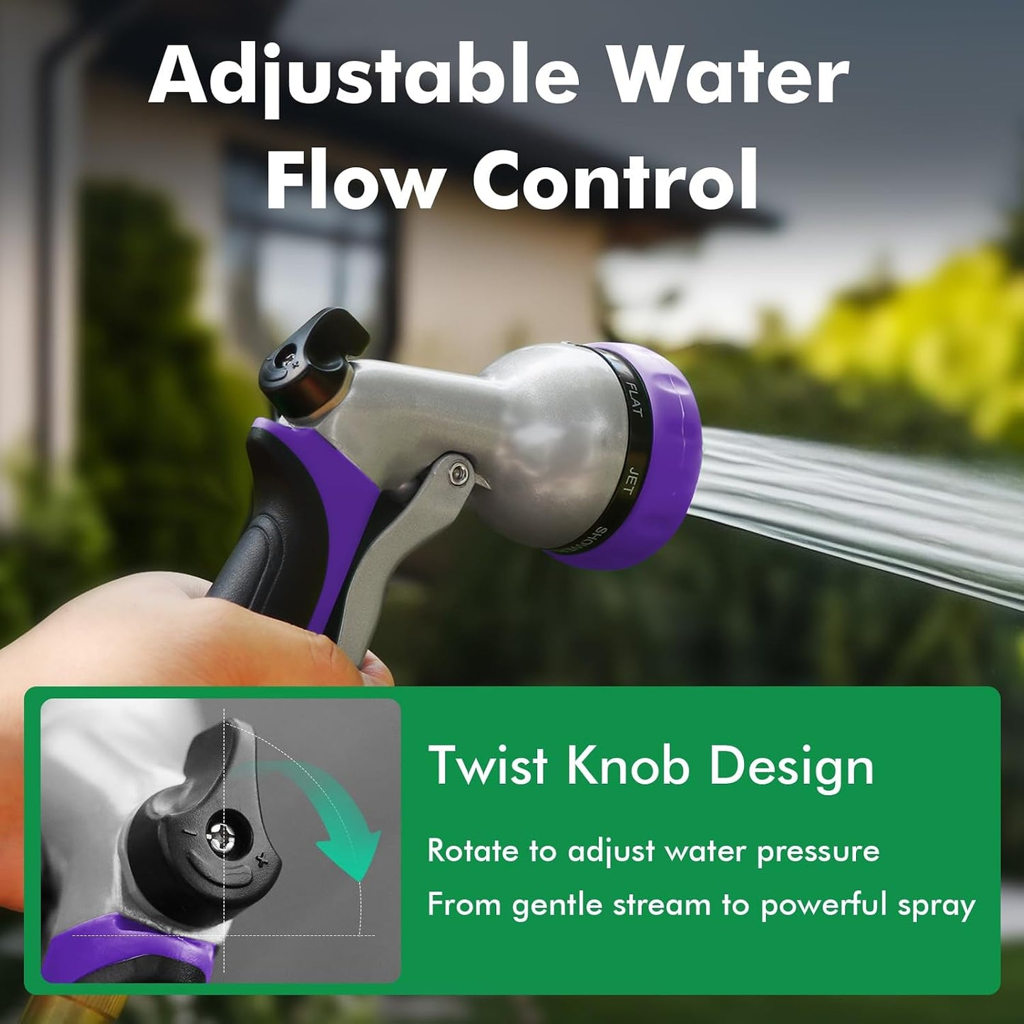 Garden Hose Nozzle, Heavy Duty Metal Water Hose Nozzle with 7 Adjustable Spray Patterns, High Pressure Hand Sprayer with Flow Control for Watering Plants & Lawns, Washing Cars & Pets