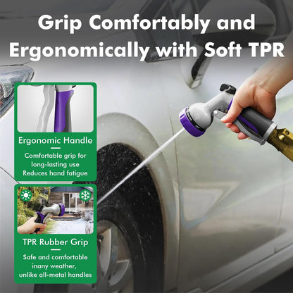 Garden Hose Nozzle, Heavy Duty Metal Water Hose Nozzle with 7 Adjustable Spray Patterns, High Pressure Hand Sprayer with Flow Control for Watering Plants & Lawns, Washing Cars & Pets