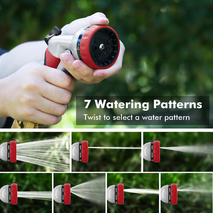 Garden Hose Nozzle, Heavy Duty Metal Water Hose Nozzle with 7 Adjustable Spray Patterns, High Pressure Hand Sprayer with Flow Control for Watering Plants & Lawns, Washing Cars & Pets