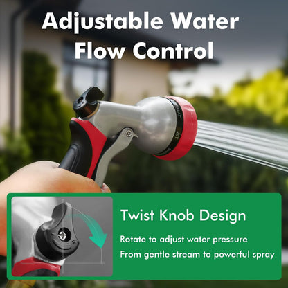 Garden Hose Nozzle, Heavy Duty Metal Water Hose Nozzle with 7 Adjustable Spray Patterns, High Pressure Hand Sprayer with Flow Control for Watering Plants & Lawns, Washing Cars & Pets