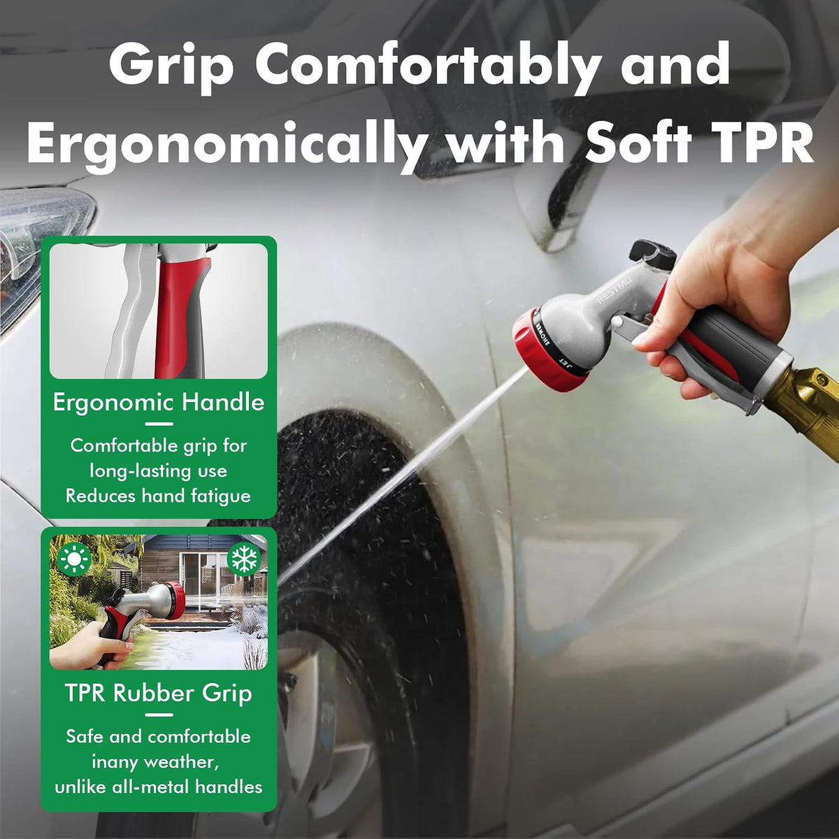 Garden Hose Nozzle, Heavy Duty Metal Water Hose Nozzle with 7 Adjustable Spray Patterns, High Pressure Hand Sprayer with Flow Control for Watering Plants & Lawns, Washing Cars & Pets