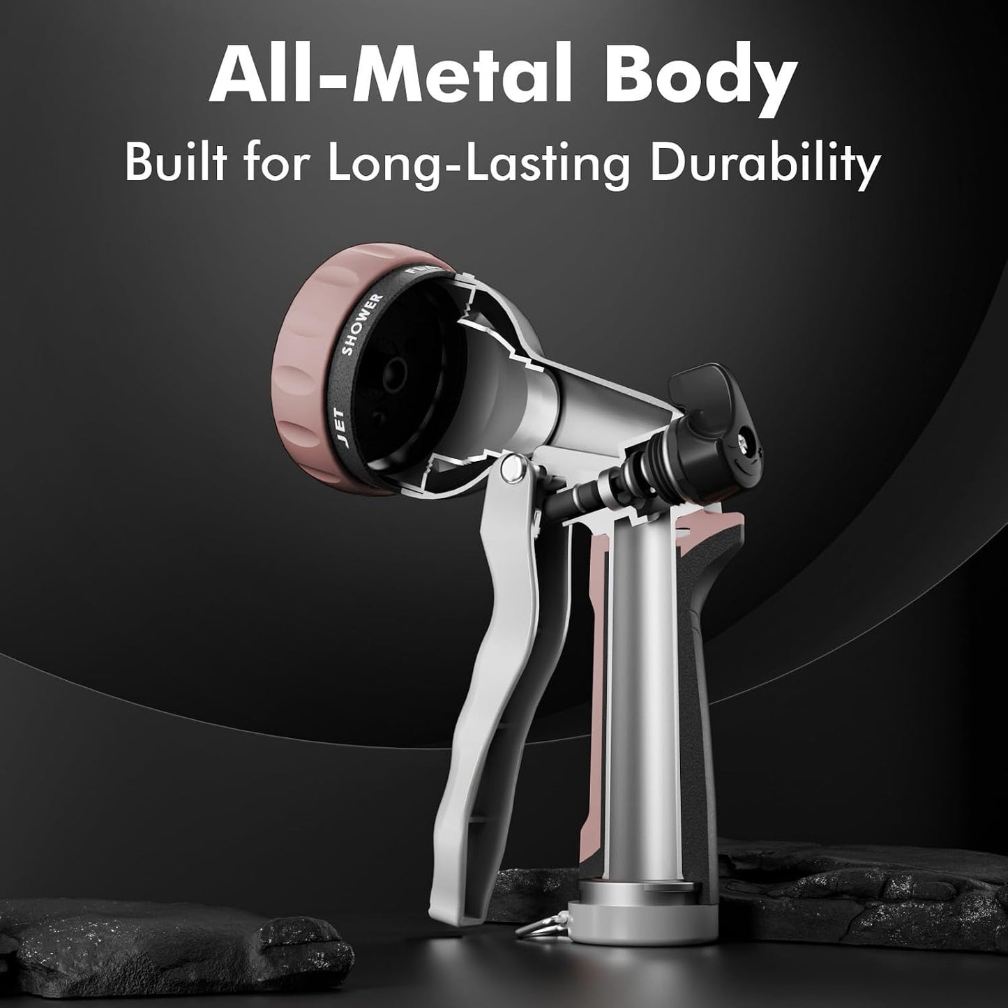 Garden Hose Nozzle, Heavy Duty Metal Water Hose Nozzle with 7 Adjustable Spray Patterns, High Pressure Hand Sprayer with Flow Control for Watering Plants & Lawns, Washing Cars & Pets