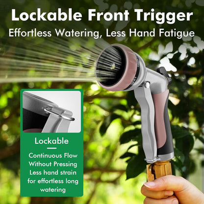Garden Hose Nozzle, Heavy Duty Metal Water Hose Nozzle with 7 Adjustable Spray Patterns, High Pressure Hand Sprayer with Flow Control for Watering Plants & Lawns, Washing Cars & Pets
