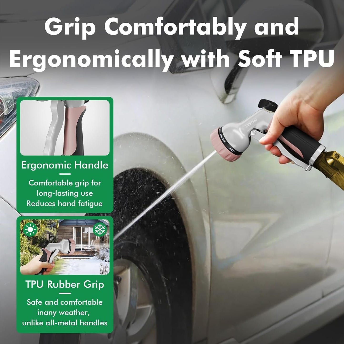 Garden Hose Nozzle, Heavy Duty Metal Water Hose Nozzle with 7 Adjustable Spray Patterns, High Pressure Hand Sprayer with Flow Control for Watering Plants & Lawns, Washing Cars & Pets
