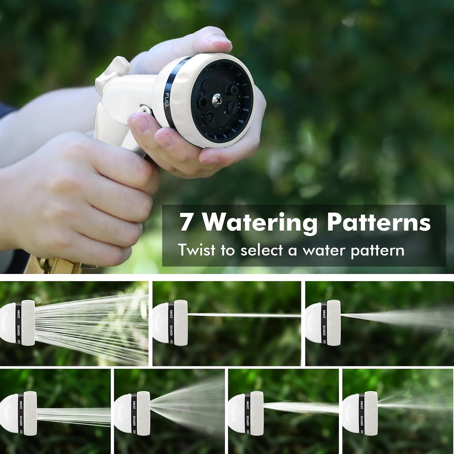 Garden Hose Nozzle, Heavy Duty Metal Water Hose Nozzle with 7 Adjustable Spray Patterns, High Pressure Hand Sprayer with Flow Control for Watering Plants & Lawns, Washing Cars & Pets