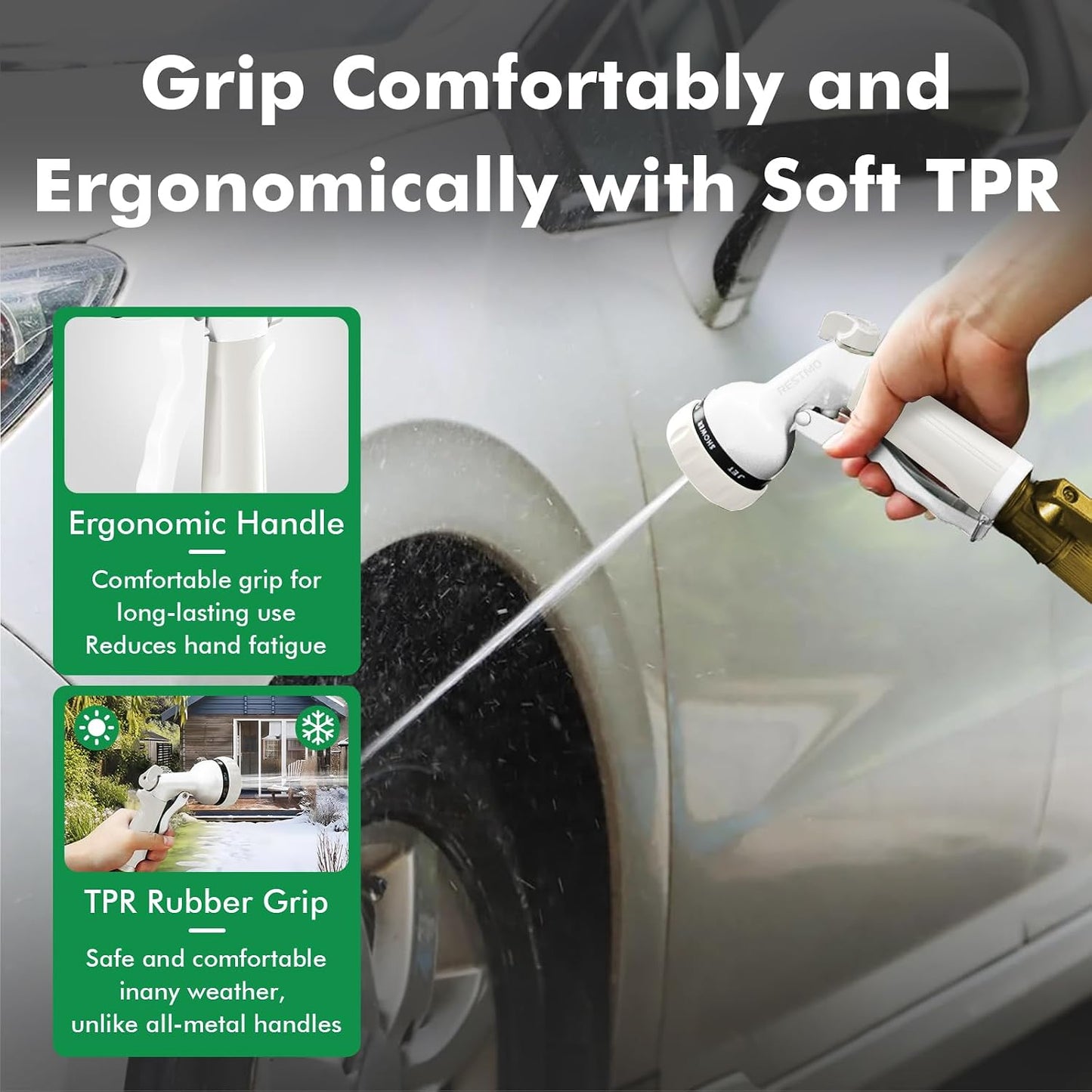 Garden Hose Nozzle, Heavy Duty Metal Water Hose Nozzle with 7 Adjustable Spray Patterns, High Pressure Hand Sprayer with Flow Control for Watering Plants & Lawns, Washing Cars & Pets