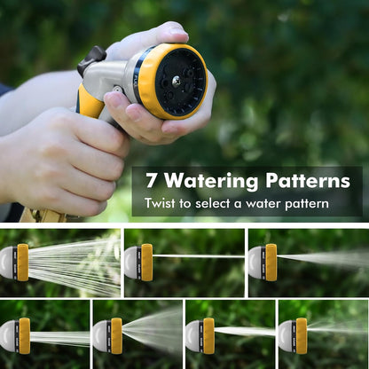 Garden Hose Nozzle, Heavy Duty Metal Water Hose Nozzle with 7 Adjustable Spray Patterns, High Pressure Hand Sprayer with Flow Control for Watering Plants & Lawns, Washing Cars & Pets