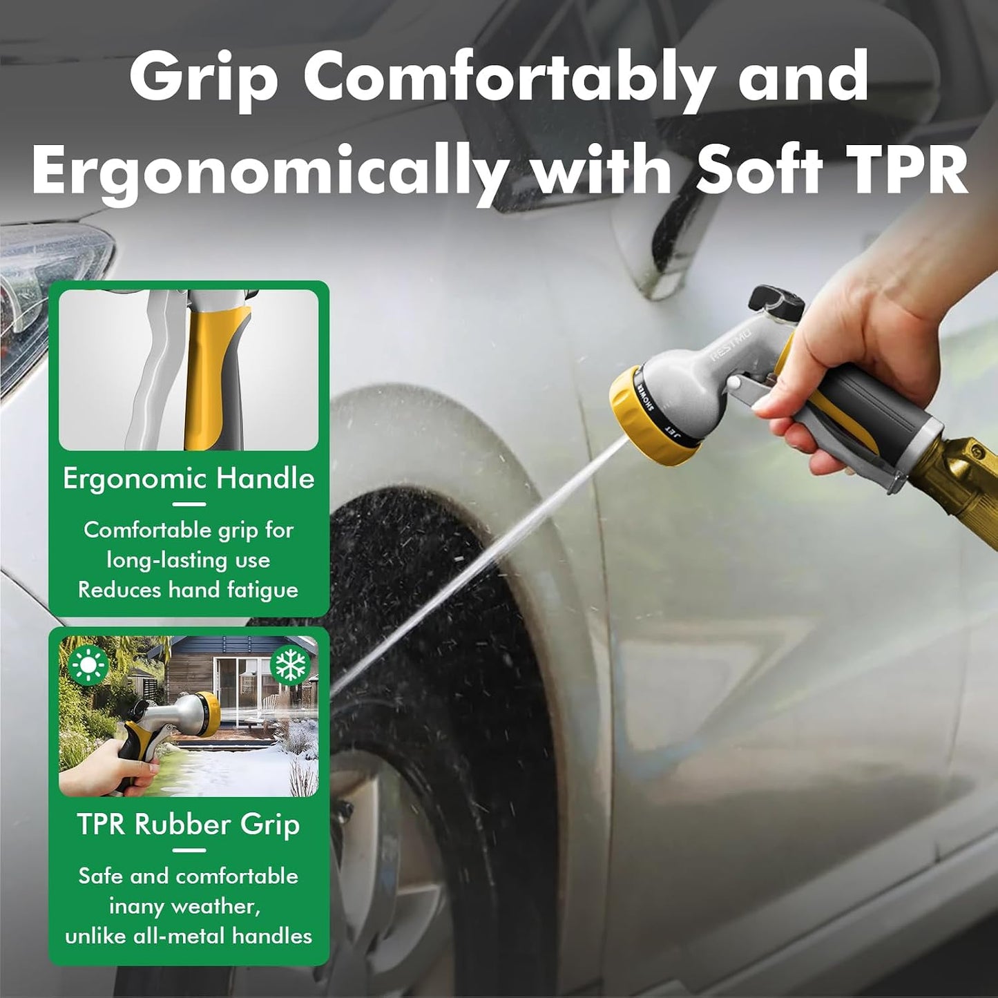 Garden Hose Nozzle, Heavy Duty Metal Water Hose Nozzle with 7 Adjustable Spray Patterns, High Pressure Hand Sprayer with Flow Control for Watering Plants & Lawns, Washing Cars & Pets