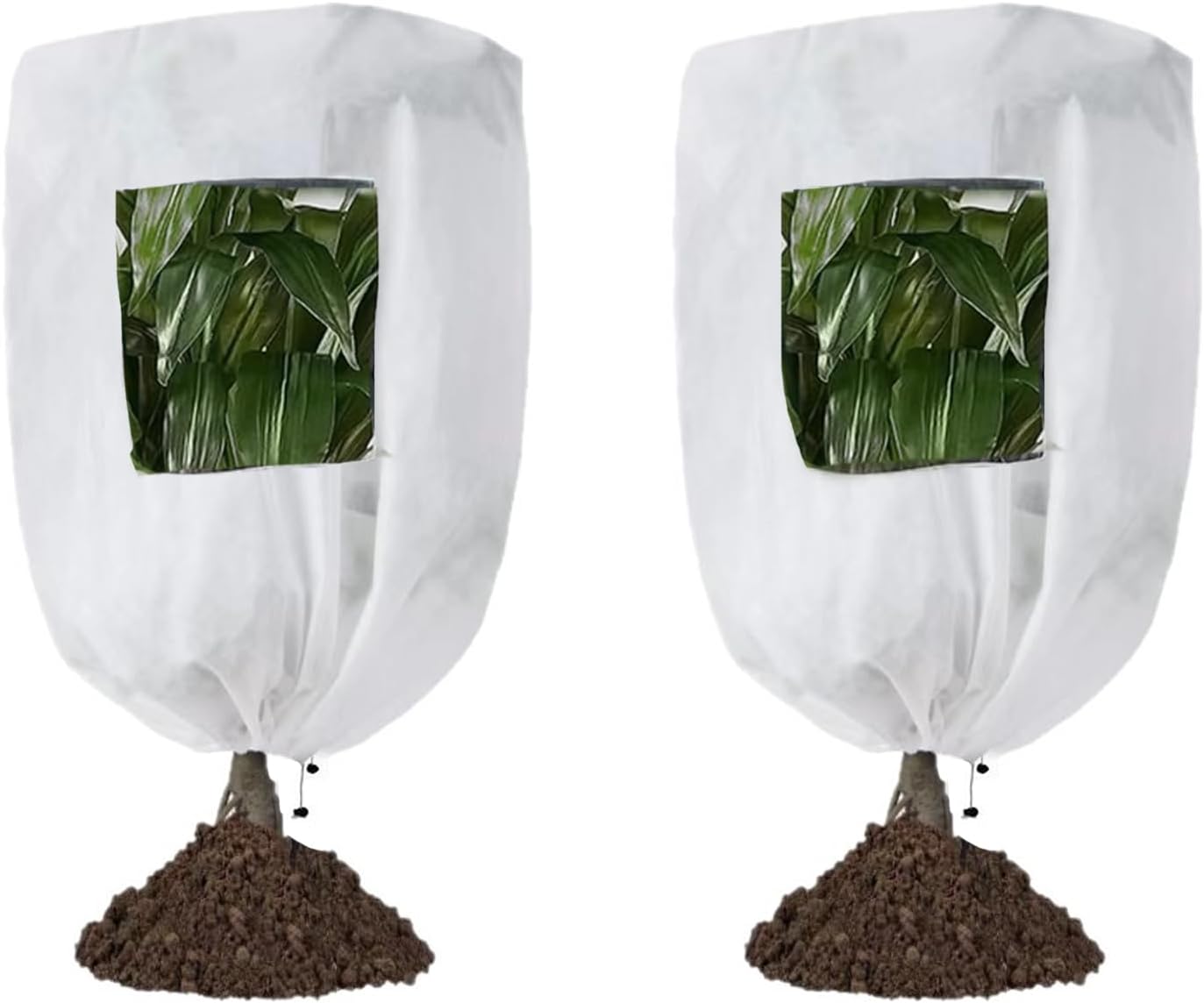 Plant Frost Protection Covers with Viewing Window, 47.2" x 70.8", 2.06oz/yd², Reusable Drawstring Tree Cover, Winter Tree Blanket with Zipper for Outdoor Plants, Frost Protection Cloths(2 Pack)